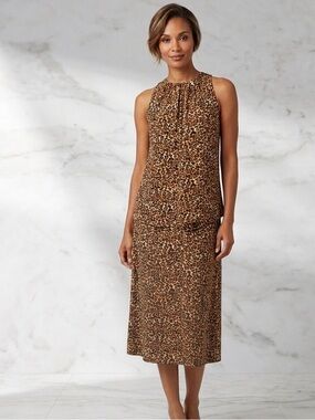 LOVEAPPELLA Leopard Print Maxi Skirt Set Mob Wife Sleeveless Pleated Top S/M